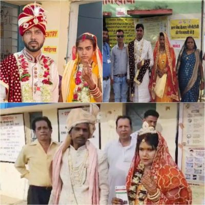 लोकतंत्र के महापर्व के बीच लोगों में जबरदस्त उत्साह, कहीं सात फेरे लेकर तो कहीं विदाई के बाद वोट देने पहुंचे दूल्हा दुल्हन लोकतंत्र के महापर्व के बीच लोगों में जबरदस्त उत्साह, कहीं सात फेरे लेकर तो कहीं विदाई के बाद वोट देने पहुंचे दूल्हा दुल्हन